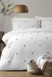 Appletree 'Dot Garden' 100% Cotton Embellished Duvet Cover Set in Pink - Size: Double
