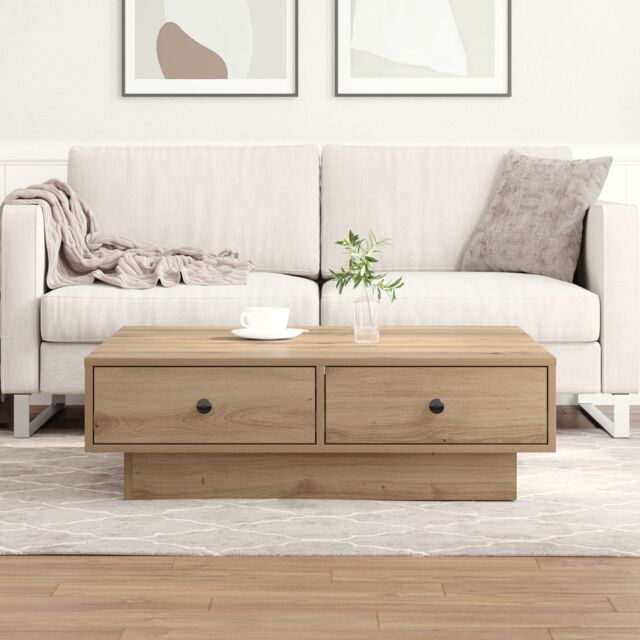 Berkfield Home Coffee Table Artisan oak Veneer, MDF 90 x 90 x 28 cm Storage in Brown - image 1