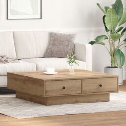 Berkfield Home Coffee Table Artisan oak Veneer, MDF 90 x 90 x 28 cm Storage in Brown - thumbnail 4