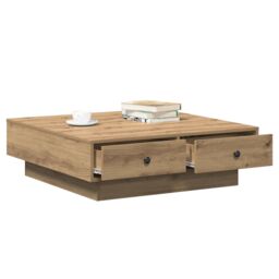 Berkfield Home Coffee Table Artisan oak Veneer, MDF 90 x 90 x 28 cm Storage in Brown - thumbnail 3