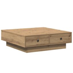Berkfield Home Coffee Table Artisan oak Veneer, MDF 90 x 90 x 28 cm Storage in Brown - thumbnail 7