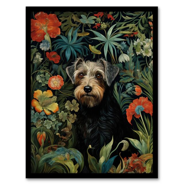Artery8 Border Terrier Dog On Elegant Wildflower Floral Backdrop William Morris Style Pattern Artwork Art Print Framed Poster Wall Decor - image 1