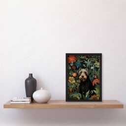 Artery8 Border Terrier Dog On Elegant Wildflower Floral Backdrop William Morris Style Pattern Artwork Art Print Framed Poster Wall Decor - thumbnail 4