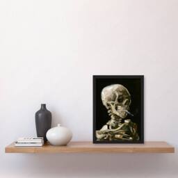 Artery8 Skeleton with Burning Cigarette Van Gogh Vintage Framed Wall Art Print in Black - Size: A4 - thumbnail 4