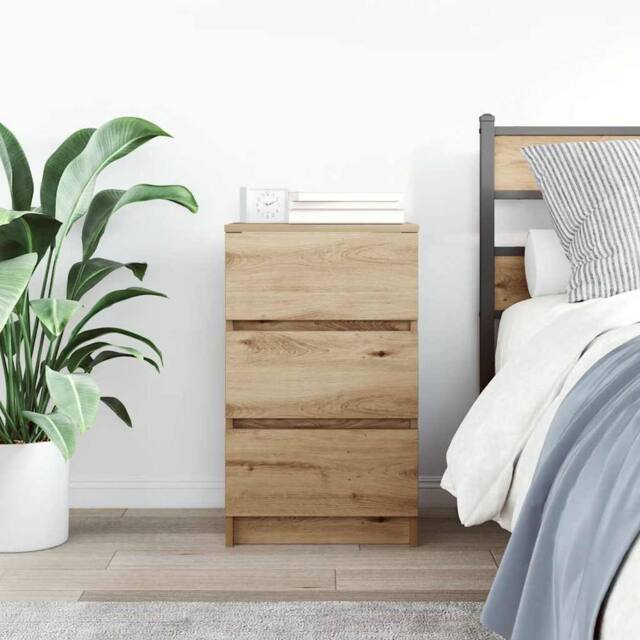 Berkfield Home Durable Bedside Cabinet with 3 Drawers Artisan Oak 39x35x65 cm in Brown - Size: 39 x 35 x 65 cm - image 1
