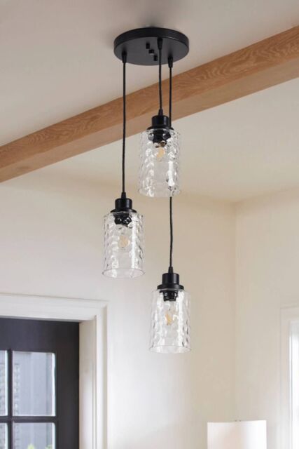 Living and Home Pendant Light with Wave Glass Lampshade in Black - image 1