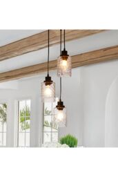 Living and Home Pendant Light with Wave Glass Lampshade in Black - thumbnail 2