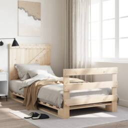 Berkfield Home Bed Frame without Mattress with Headboard 90x200 cm Solid Wood in Light Tan - thumbnail 2