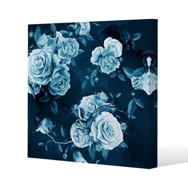 Benjamin Tate Design Winter Blue Roses (Canvas Print) / 101 x 101 x 4cm in Natural - Size: 101 x 101 x 4 cm - image 1