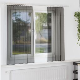 Berkfield Home Voile Curtains with Rod Pockets 2 pcs Black - thumbnail 1