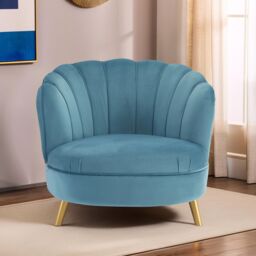 Orsina Velvet Scalloped Armchair, Supportive Armrest Lounge Chair, Easy to Clean Velvet Accent Chair in Blue