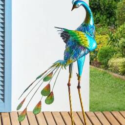 Wyld and Coco 75cm Hand-Painted Metal Peacock Figurine Blue - Indoor Outdoor Decor