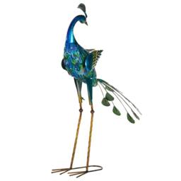 Wyld and Coco 75cm Hand-Painted Metal Peacock Figurine Blue - Indoor Outdoor Decor - thumbnail 6