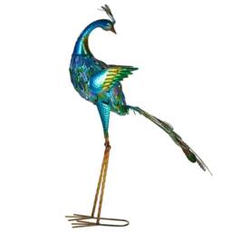 Wyld and Coco 75cm Hand-Painted Metal Peacock Figurine Blue - Indoor Outdoor Decor - thumbnail 5