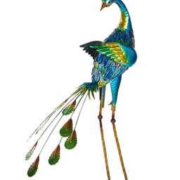Wyld and Coco 75cm Hand-Painted Metal Peacock Figurine Blue - Indoor Outdoor Decor - thumbnail 2