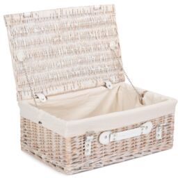 Red Hamper Wicker 45cm White Picnic Basket with Cotton Lining
