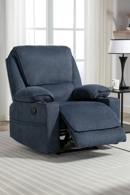 More4Homes Sydney 1 Seater Fabric Manual Recliner Chair with Cupholders in Blue - image 1