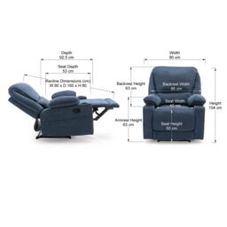 More4Homes Sydney 1 Seater Fabric Manual Recliner Chair with Cupholders in Blue - thumbnail 7
