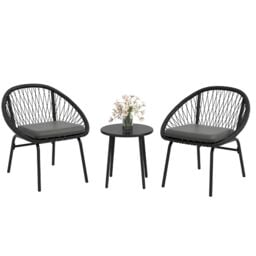 OUTSUNNY 3 Piece Garden Furniture Set with 2 Armchairs & 1 Coffee Table for Garden, Black - thumbnail 2