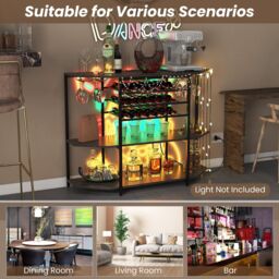 Costway Wine Bar Cabinet 3 Tier Industrial Wine Rack with Glass Holder in Grey - thumbnail 5