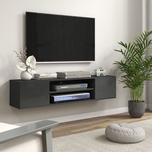 "HOMCOM Floating TV Stand Cabinet for 60"" TVs W/ Shelves & Cabinets in Grey" - image 1