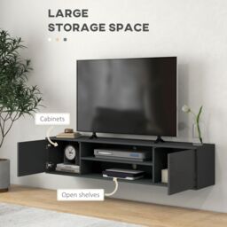 "HOMCOM Floating TV Stand Cabinet for 60"" TVs W/ Shelves & Cabinets in Grey" - thumbnail 6