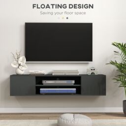 "HOMCOM Floating TV Stand Cabinet for 60"" TVs W/ Shelves & Cabinets in Grey" - thumbnail 4