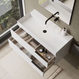 Banyetti Celtic 1000mm Wall Hung Bathroom Vanity Unit with Veneto No Tap Hole Basin - Gloss White - thumbnail 2