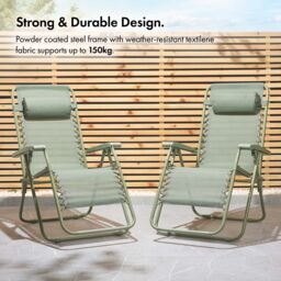 VonHaus Verona Set of 2 Textilene Folding Garden Zero Gravity Chairs in Green - Size: 2 Pack - thumbnail 4