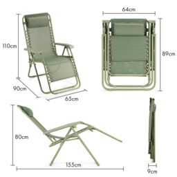 VonHaus Verona Set of 2 Textilene Folding Garden Zero Gravity Chairs in Green - Size: 2 Pack - thumbnail 9
