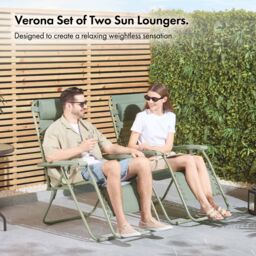 VonHaus Verona Set of 2 Textilene Folding Garden Zero Gravity Chairs in Green - Size: 2 Pack - thumbnail 3