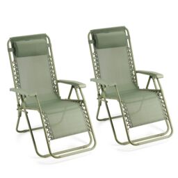 VonHaus Verona Set of 2 Textilene Folding Garden Zero Gravity Chairs in Green - Size: 2 Pack - thumbnail 2