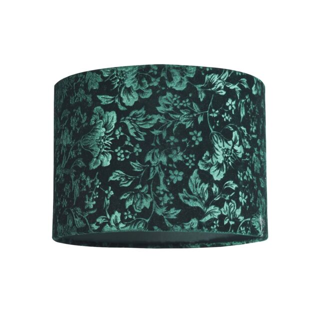 Happy Homewares Floral Decorated Forest & Emerald Green Velvet Fabric Shade with Inner Lining in Dark Green - Size: 10 inches - image 1