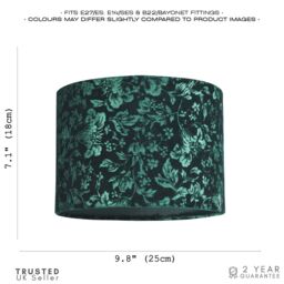 Happy Homewares Floral Decorated Forest & Emerald Green Velvet Fabric Shade with Inner Lining in Dark Green - Size: 10 inches - thumbnail 7