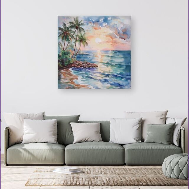 Warren Reed - Designer A Peaceful Beach Canvas - Size: w40 inch x h40 inch - image 1