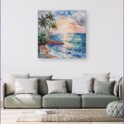 Warren Reed - Designer A Peaceful Beach Canvas - Size: w40 inch x h40 inch - thumbnail 1
