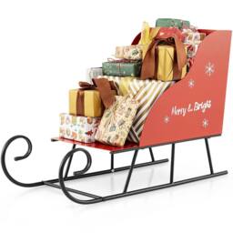 Costway Metal Christmas Santa Sleigh Basket Xmas Santa's Gift Storage Sleigh in Red - thumbnail 9