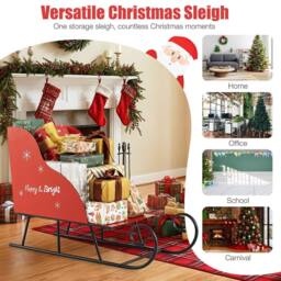 Costway Metal Christmas Santa Sleigh Basket Xmas Santa's Gift Storage Sleigh in Red - thumbnail 7