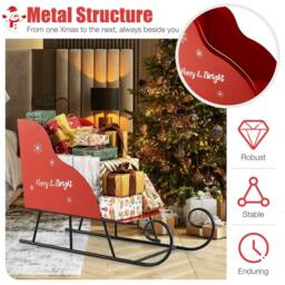 Costway Metal Christmas Santa Sleigh Basket Xmas Santa's Gift Storage Sleigh in Red - thumbnail 5