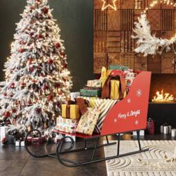 Costway Metal Christmas Santa Sleigh Basket Xmas Santa's Gift Storage Sleigh in Red - thumbnail 8