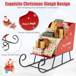 Costway Metal Christmas Santa Sleigh Basket Xmas Santa's Gift Storage Sleigh in Red - thumbnail 6