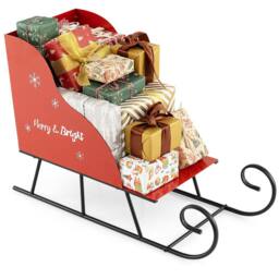 Costway Metal Christmas Santa Sleigh Basket Xmas Santa's Gift Storage Sleigh in Red - thumbnail 3