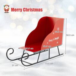 Costway Metal Christmas Santa Sleigh Basket Xmas Santa's Gift Storage Sleigh in Red - thumbnail 2