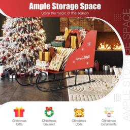 Costway Metal Christmas Santa Sleigh Basket Xmas Santa's Gift Storage Sleigh in Red - thumbnail 4