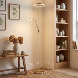 Happy Homewares Halo LED Mother & Child Floor Lamp in Antique Brass with Dimmers in Metallic Gold - thumbnail 6