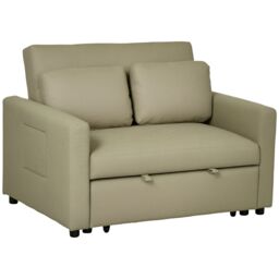 HOMCOM 2 Seater Sofa Bed Convertible Bed Settee with Cushions, Pockets in Brown - thumbnail 2