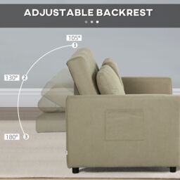 HOMCOM 2 Seater Sofa Bed Convertible Bed Settee with Cushions, Pockets in Brown - thumbnail 5