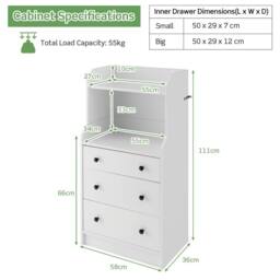 Costway 3-Drawer Dresser Utility Storage Organizer Modern Chest of Drawers with Shelves in White - thumbnail 2