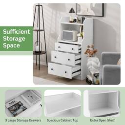 Costway 3-Drawer Dresser Utility Storage Organizer Modern Chest of Drawers with Shelves in White - thumbnail 4
