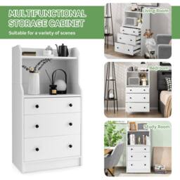 Costway 3-Drawer Dresser Utility Storage Organizer Modern Chest of Drawers with Shelves in White - thumbnail 6